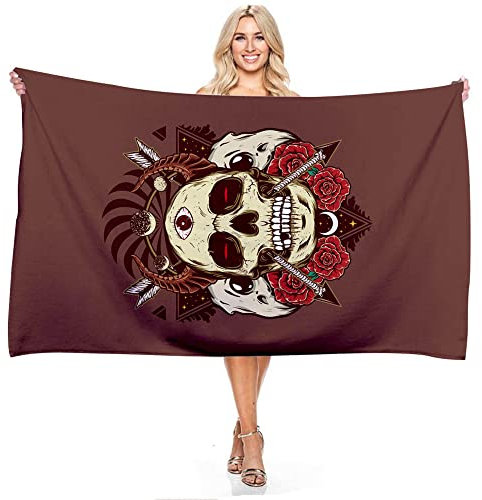 JXSMYT Strandtuch Totenkopf Schwarz,microfaser Handtücher,Badetuch,Handtuch,Waschlappen,Duschtuch,Strandtücher,sporthandtuch (A3,70x140cm)
