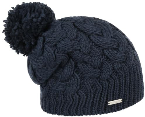 Seeberger Travola Bommelmütze Strickmütze Beanie Damenmütze Damen - mit Futter, Oversize Winter Herbst-Winter - One Size dunkelblau