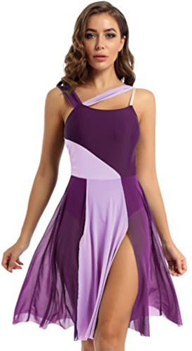YiZYiF Abito da Ballo da Donna Vestito da Balletto Valzer Tango Abiti da Ballo Classica Costume da Competizione Samba Rumba Salsa Dancewear Violet M