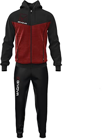 GIVOVA TUTA VISA MELANGE CON CAPPUCCIO POLARFLEECE GRANATA/NERO Tg. M