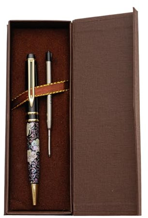 February Mountain Perlmutt-Kugelschreiber, einziehbarer Kugelschreiber, für Geschenk, Business, Büro, 1,0 mm mittlere Spitze, schwarze Tinte, Extras austauschbare Metallminen