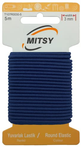 MITSY Reißfeste Rund Gummiband Gummikordel zum Nähen 3 mm 5 m Marineblau | Starkes Rundgummi, Elastisch & Reißfest, Gummibänder, Gummilitze für Handarbeit, Hosengummi, Basteln & DIY