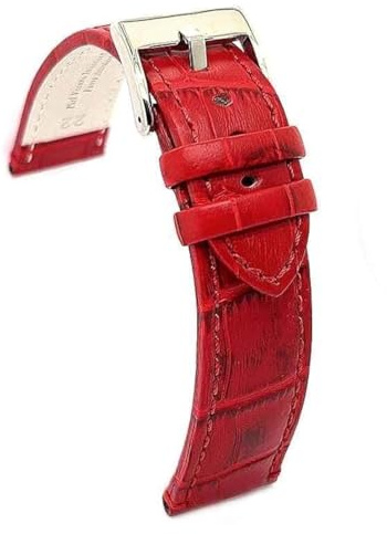 diloy Sportliches Uhrenarmband Rindsleder Krokoprägung quadratisch flach – Größen 14mm 16mm 18mm 20mm 22mm 24mm – Elegant und widerstandsfähig 361 Bordeaux 20mm
