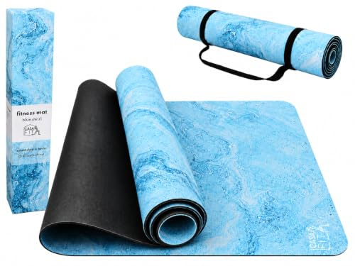 Fitnessmatte, Yogamatte aus umweltfreundlichem Naturkautschuk und rutschfest mit Design und Tragegurt - Gymnastikmatte 183cm x 68cm x 4mm