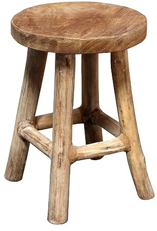 Spetebo Teak Blumenhocker 26 x 20 cm rund - Natur/groß - Holz Pflanzen Hocker mit 4 Füßen - Echtholz Deko Massivholz Blumen Pflanzen Ständer