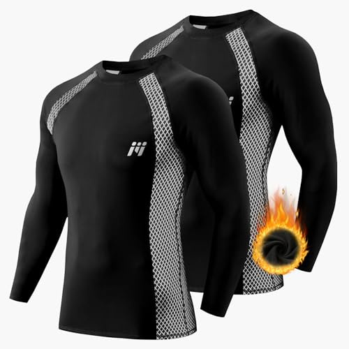 MEETWEE Herren Thermounterwäsche Oberteile, Thermoshirt Langarm Kompressionsshirt Funktionsshirt Atmungsaktiv Thermounterhemd Männer Sportshirt für Running Fitness Gym