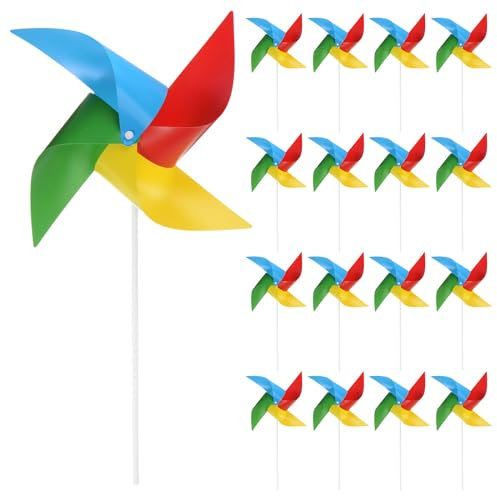 sourcing map 25Pcs Moulins à Vent pour Le Jardin 17 X 11 4 Feuilles Pinwheels Moulins à Vent Spinners Étanche Appareils pour Oiseaux avec Piquets pour la Décoration de Patio, Iridescent