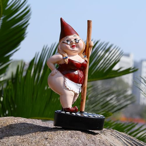 Erice Nain de jardin extérieur, gnome amusant de femme dansante, cadeau pour femme, figurine de nain dansant pour terrasse, pelouse, décoration de jardin, statue de nain en résine (M), FDS4895