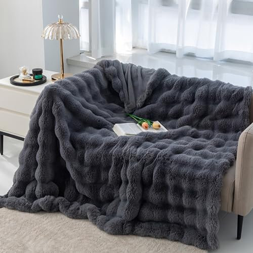 Uixxducc Flauschige Kuscheldecke Soft Plüschdecke Decke Weiche Plüsch Supersoft Kunstfelldecke Webpelzdecke Wohndecke Sofadecke Tagesdecke für Bett Sofa Wohnzimmer (Dunkelgrau,130X160cm)