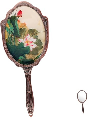 Healvian Handspiegel Starker Glas Griff Vintage Tragbarer aus Metall mit Bildwiedergabe Kleiner Struktur und Hochauflösender für Damen für Make Up Unterwegs