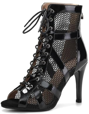 YCALCP Damen Latin Tanzschuhe mit Reißverschluss Salsa Tango Soziale Party Ballsaal Tanzstiefel, 789QP, Schwarz, 9,5 cm Absatz, 37.5 EU
