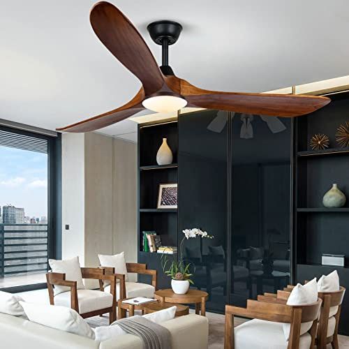 XSGDMN 152 cm Ventilatori da Soffitto con Luci e Telecomando, Ventilatore da soffitto in legno all'aperto con luce e umidità-proof, Motore DC Reversibile Silenzioso a 6 Velocità per Patio