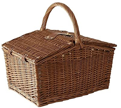 HAVVMK Picknickkorb, tragbarer Picknickkorb aus Weide, handgewebter Picknickkorb, Korbset mit Doppelöffnung für 2 Personen, Korbaufbewahrung für Camping und Partys im Freien