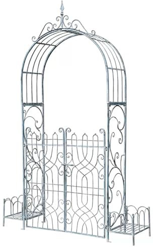Garden Arch with Gate, Vintage Style Metal Arbor Trellis for Outdoor Garden, Garden Arch for Climbing Plants and Vines, Outdoor Garden, Patio, and Lawn