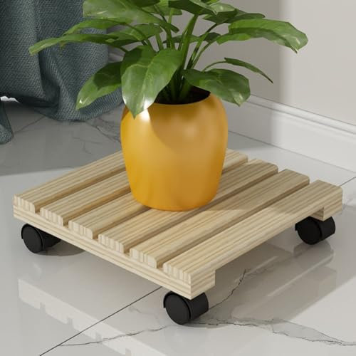 ZYWUOY 12 Inch Plant Pot Stand Feet, Square Garden Trolley Potted Plant Stand with 4 Rolling Wheels for Indoor Outdoor Large Flower Pots