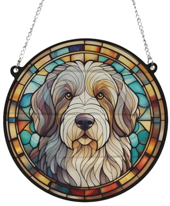 Old English Sheepdog Stained Glass Effect Suncatcher Gift for Dog Lovers - 19cm