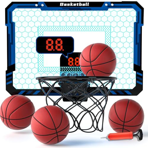 EPPO Basketballkorb für Kinder, automatischer Basketballkorb für den Innenbereich mit LED-Licht, Mini Basketballkorb für die Tür mit 4 Bällen, Basketball-Geschenke für Jungen ab 4 5 6 7 8 9 10 Jahren