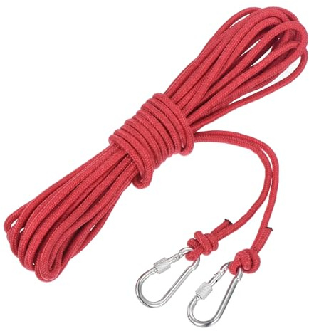 sourcing map Corda di ancoraggio cava intrecciata in polipropilene con gancio, 1/4 di pollice 10 m, in nylon, corda di ancoraggio per barca, per piscina, barca, colore rosso