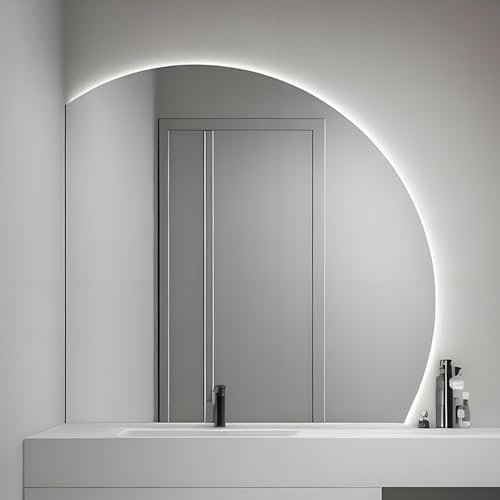 InnoMirroK Specchio da Parete a Mezzaluna Moderno Senza Cornice, Specchio da Bagno Montato a Parete - 3 Colori di Luce, Interruttore Tattile(Left Under Cut,70cm/28)