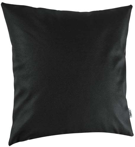 Kissenbezug Kunstleder Dekokissen Sofakissen Leder-Kissenbezüge Kissenhülle Kissen KUMO Schwarz 50x50cm ohne Füllung