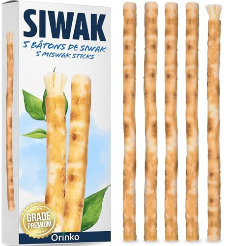 ORINKO® Siwak per Denti Naturale x5 - Spazzolino Ecologico per Pulizia e Sbiancamento Denti - Miswak Africano per Cura Naturale - Bastoncini di Araak per Igiene Orale - Alternativa Sostenibile