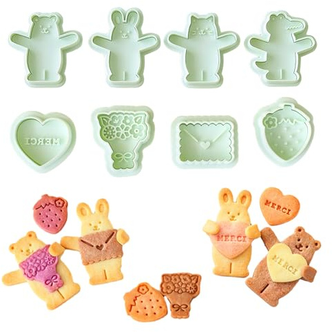 Sinsanye Cuddly Keksformen in Umarmen Tierform und Mini-Ausstechformen zum Valentinstag, Fondant-Ausstechformen mit abnehmbarem Stempelschieber, Geschenke zum Valentinstag/Geburtstag/Jubiläum