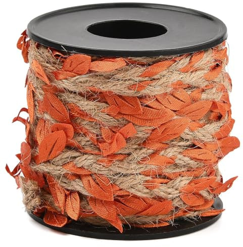 CABODYALS Cinta de Arpillera de Hojas Artificiales de 10 m Y 2mm Cintas Naranjas con Hojas de Otoño Cuerda de Ratán Rollo de Hilo de Yute Trenzado Creativo para Manualidades Decoración de Barras de Pa | Cintas de cuerda de coral con hojas de otoño, cuerda de ratán, rollo de cuerda de yute para colgar en la pared, bar