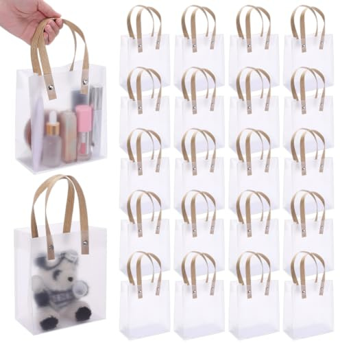 NBEADS 24 Stk. Geschenktüten mit Griffen, 23.3x13x7cm Frosted Geschenk-Taschen Wiederverwendbare Party Gunst Taschen Transparente Tragetaschen für Hochzeit Geburtstag Dusche Hotel Gäste, Kleine Größe