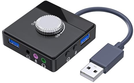 USB-ljudkort, för livestreaming och kortvideobloggare Extern USB-ljudadapter med 3,5 mm USB-port och volymkontroll för PC och laptop Plug and Play