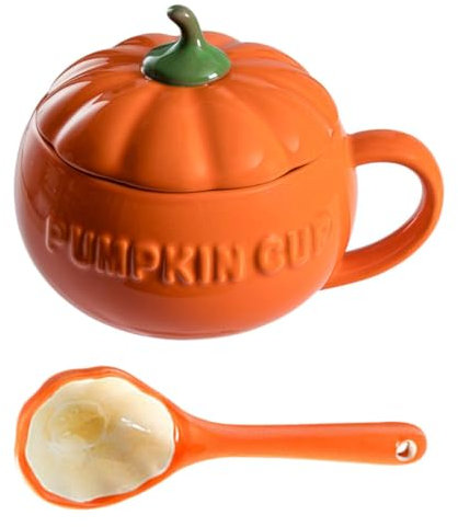 Cabilock 1 Set tazza di zucca zuppiera di zucca con coperchio tazza d'acqua di Halloween halloween ice cream da colazione creativa di latte di halloween ceramica Orange