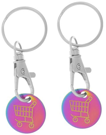 DIYEAH Stainless Steel Keychain Shopping Trolley Token Holder 2pcs Rainbow Color Removable Coin Keyring for Supermarket Carts Compatible Shopping Carts and Trolleys