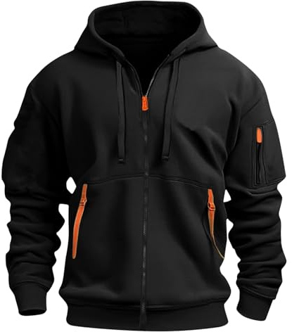 Aulemen Herrhoodie med dragkedja långärmad svetjacka Herr Flera fickor Snygg passform Zip hoodie för vardag och sport, Svart, M