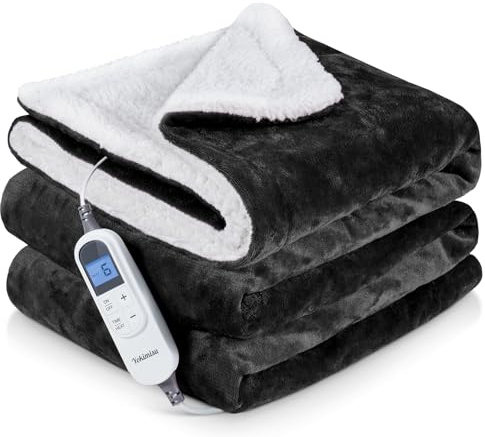 Yokimisu Couverture Chauffante Électrique 180x130cm, Plaid Chauffant avec 6 Réglages de température, Arrêt Automatique, Lavable en Machine, Protection Contre la Surchauffe, Affichage LED (Gris)