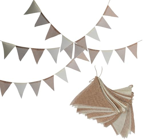 Xgvzs 48 Stück Wimpelkette Jute Wimpelkette Outdoor Beige Outdoor Wetterfest für Hochzeit Geburtstag Kinderzimmer Deko