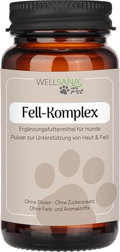 Wellsana® Fell-Komplex | Kollagen Pulver für Hunde mit Omega 3, Vitamin B Komplex, Biotin & Zink, Vitamin A & E, Bierhefe | Hunde Nahrungsergänzungsmittel | 85 g