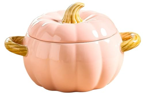 Obelunrp Pumpkin Dutch Oven Pot with Lid & Handle, 1.7L Non-Stick Ceramic Pumpkin Dutch Oven, Even Heating Kitchen Pot for Stew Soup, Soup Bowls