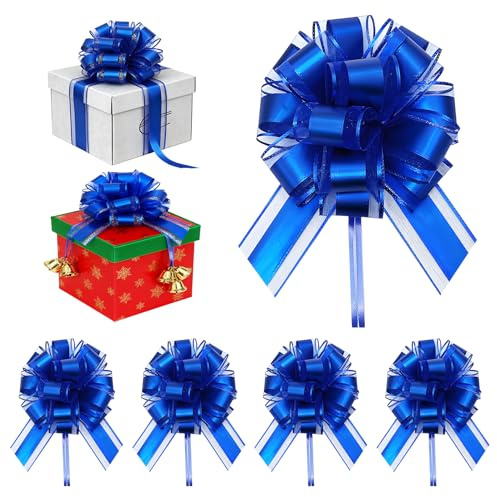 AMSNINK 10 Stück Geschenkschleife Groß, Große Schleife Geschenk, Blaue Metallische Schleifen für Hochzeiten, Partys, Geschenkverpackung