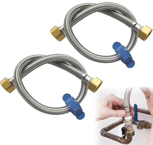 2PCS Flexible Tap Connector 50cm 1/2 to 1/2 304 Stainless Steel Flexible Wire Braided Hose BPS Female Brass Nut for Hot and Cold Water Inlet Hose for Bathroom Kitchen Boiler Toilet Water Heater