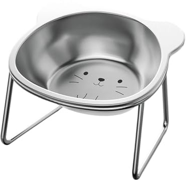Erhöhter Katzennapf aus Edelstahl, mit rutschfestem Metallständer, bartfreundlich, für Futter und Wasser, erhöht, mit Ständer