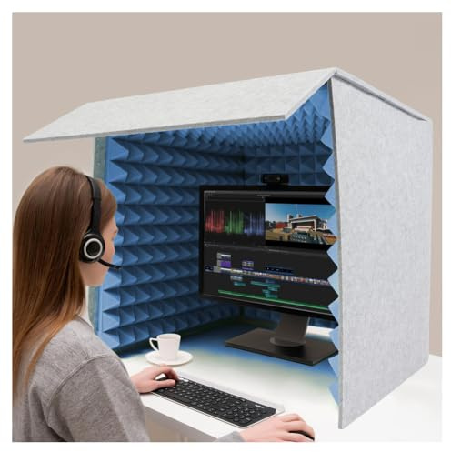 Portable Vocal Recording Booth - Soundproof Microphone Shield for Home Studio & Podcasting, Modern Blue Design, 23.6in Music Recording Box for Clear Audio