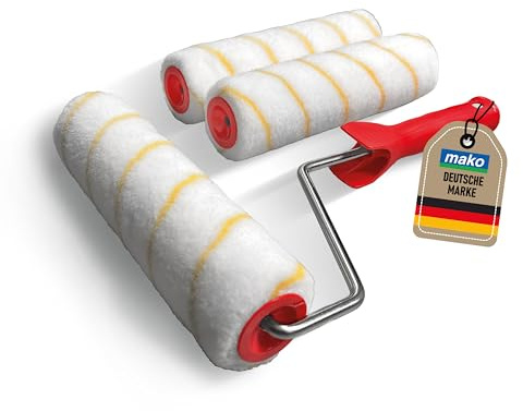 mako Farbroller EASYPAINT Premium – 4-teiliges Set mit 3 Goldfaden-Malerwalzen (23 cm) & ergonomischem Rollerbügel – antitropf, nahezu fusselfrei – kompatibel mit mako EASYREACH Teleskoproller