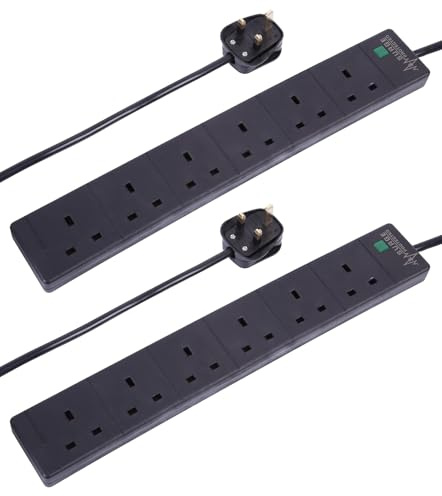PRO ELEC 6 Gang Surge Protected Extension Lead, 5m, Black – 2 Pack, 13A UK Plug, BS 1363/A Compliant