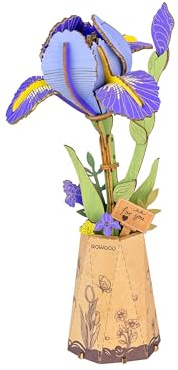 rowood Iris violet fleur artificielle en bois puzzle 3D kit de bricolage pour adultes enfants fleur en bois kit de modélisme pour décoration de la maison idée cadeau créative pour la fête des mères