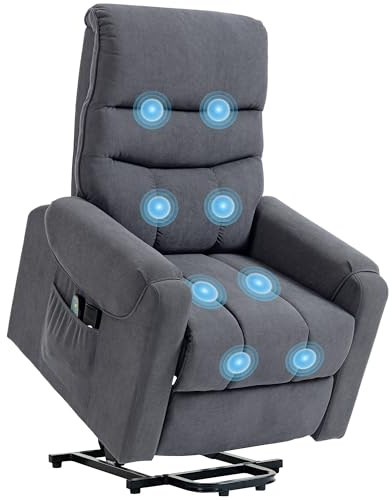 HOMCOM Sillón Relax Reclinable Eléctrico Levanta Personas, Sillón Elevador con 8 Puntos de Masaje, 2 Controles Remotos, Reposapiés, Tapizado en Pana, Acolchado Grueso, Bolsillo Lateral, Gris