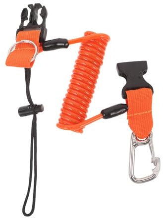 PENIKOKO Lanière Spirale de Plongée Orange avec Boucle à Dégagement Rapide, Cordon Rétractable en Acier Inoxydable Haute Visibilité, Clip de Sécurité Anti-Perte pour Appareil Photo et Lampe