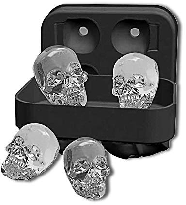 3D Skull Shape Shapes Black BPA Free Silicone Ice Cube Mold Tray with Lid Makes 4 Vivid Skulls, Perfect for Whiskey, Cocktail and Any Drink