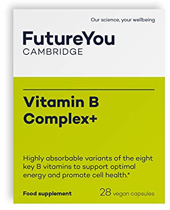 Vitamin B Complex+ Supplements – 8 Key B Vitamins for Optimal Cell Health – Energy Capsules with Biotin and High Strength Vitamin B12 – Vitamins for Tiredness and Fatigue by FutureYou Cambridge