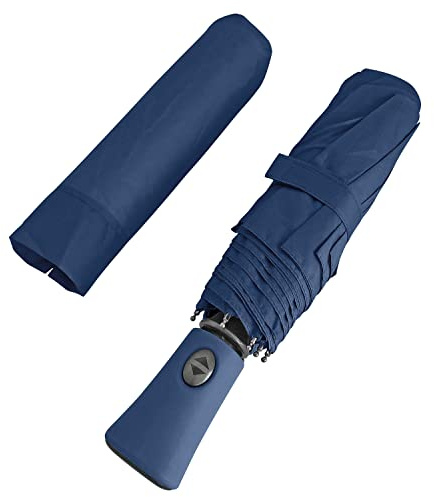 Paraguas Mujer Plegable Antiviento - Paraguas Plegable Hombre Resistente Viento - Paraguas Pequeño Tamaño Grande con Apertura y Cierre Automáticos - Sombrilla Lluvia Portátil - Diámetro 100 cm (Azul)
