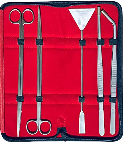 Innotech Kit di pulizia per acquario nero Aquascaping Set completo per terrario Strumenti per la cura in acciaio inossidabile (pinzette per piante, forbici per piante, spatola per ghiaia) (set da 5