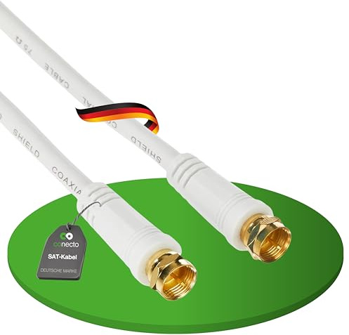 conecto TV Sat Kabel F-Stecker 3m, Koaxialkabel TV, 4-fach geschirmt, weiß | F-Stecker für HDTV, Receiver, Satellit, DAB und Radio mit verlustarmer Signalübertragung